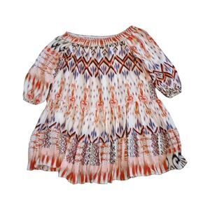 Off Shoulder Dress Sz 4/6Cream Red/Orange Blue Flowy Mini Coquette Lascana